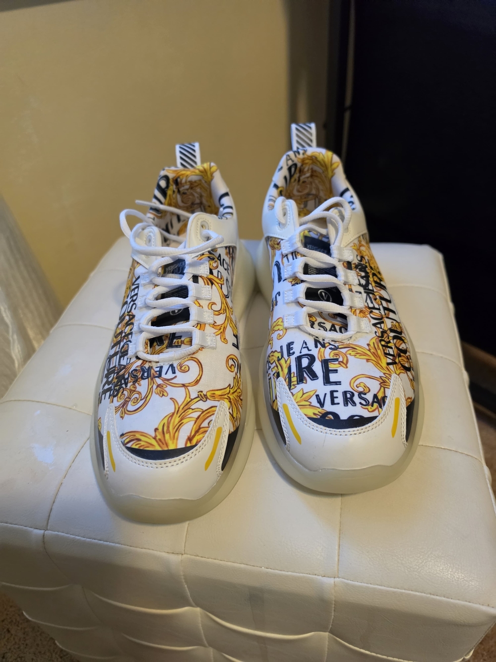 Versace Jeans Couture Baroque Sneakers White Gold Size 9